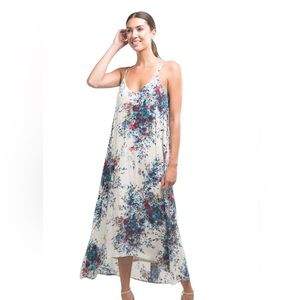 NWT Lovestitch Natural Red Aqua Knotted Strappy Midi Dress